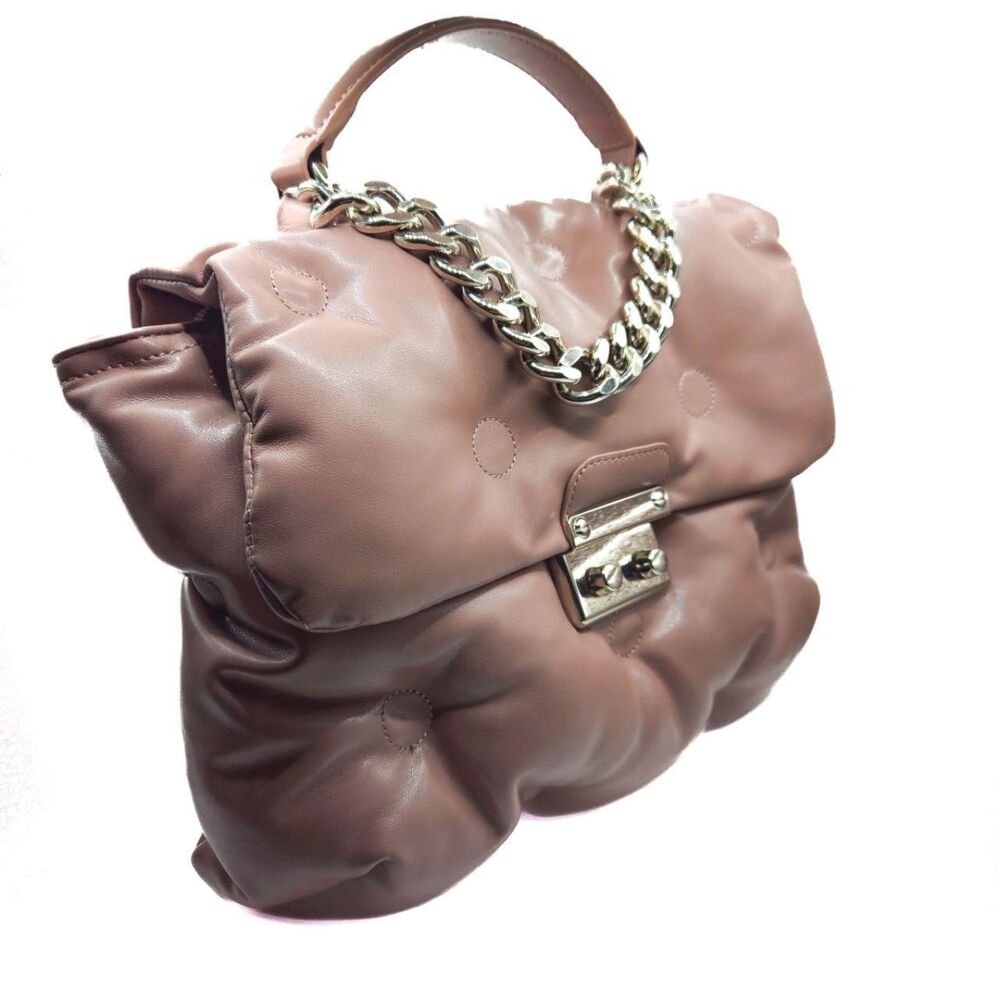 Puffer Purse - Quilted Satchel with Chain Handle